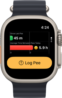 P Water App on Apple Watch - Log Pee button for quick 2-second tracking from your wrist