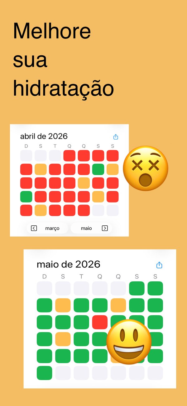 Calendário do P mostrando o progresso de hidratação: a transformação de hábitos irregulares para hábitos consistentes