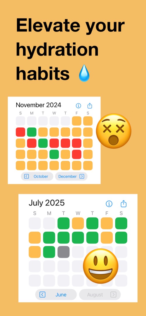 P Water App calendar showing hydration progress - transform from inconsistent to consistent hydration habits